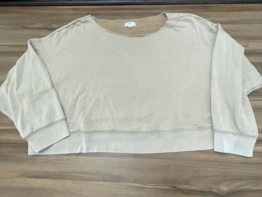 aerie Sweatshirt Size XL/TG Tan Cropped Raw Edge Off The Shoulder